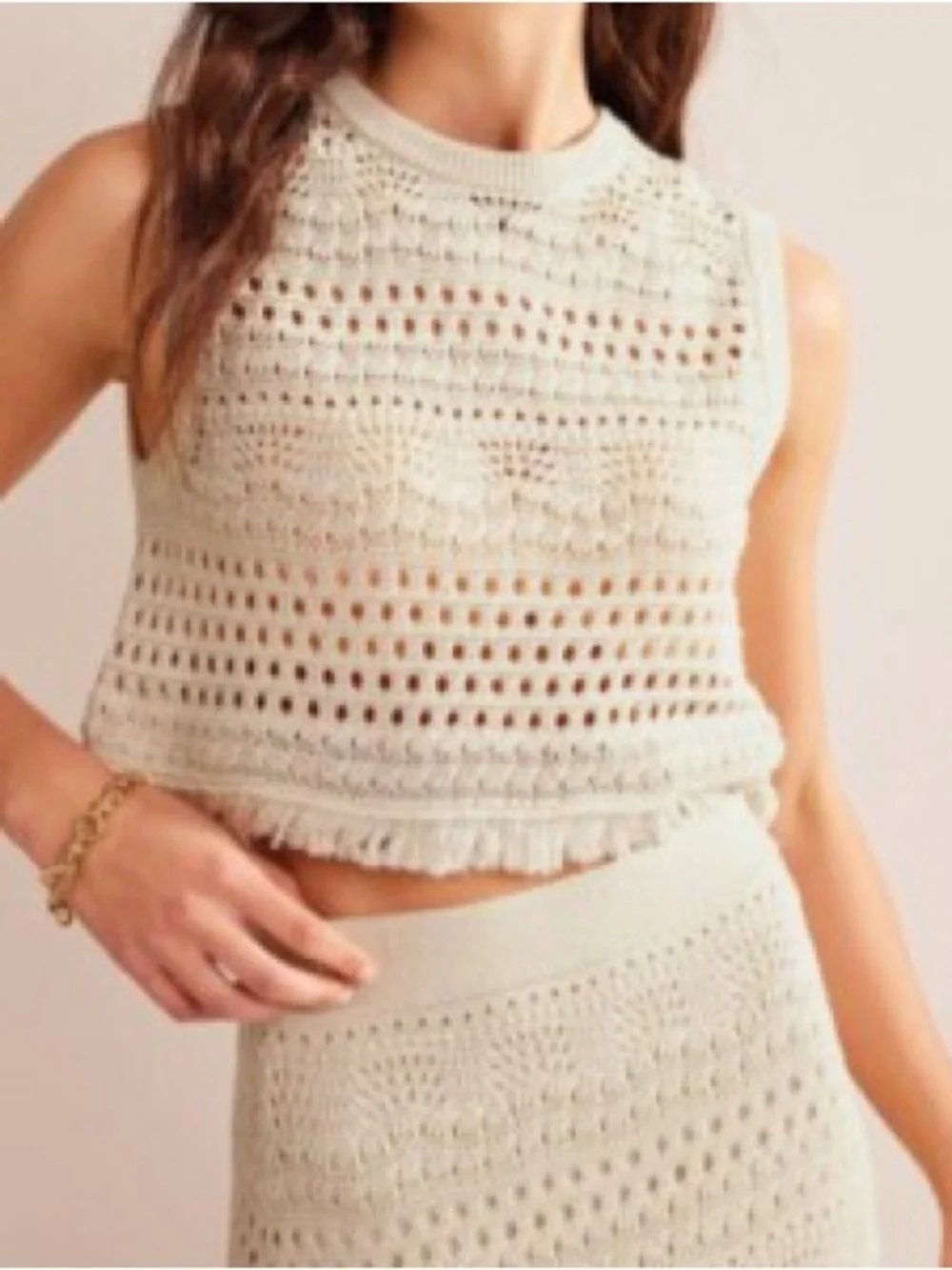 Boden cream cropped crochet fringe tank size XS